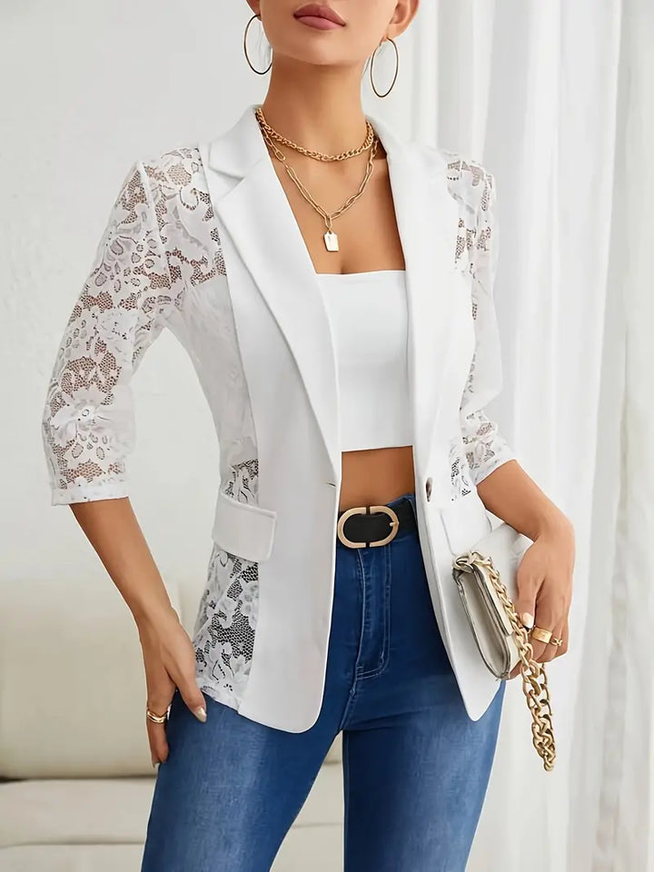 Blazer mit Spitze und kontrastierender offener Front