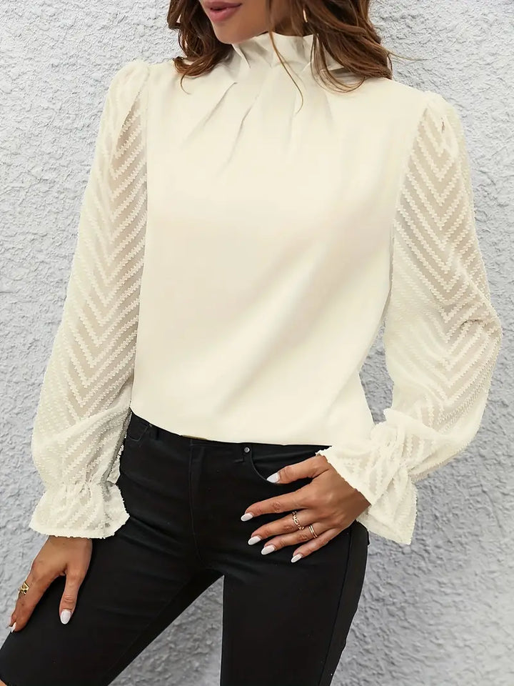 Schicker plissierter top mit netzärmeln für damen