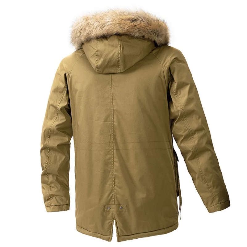 Herren Parka Winterjacke mit Fellkapuze und Reißverschlusstaschen