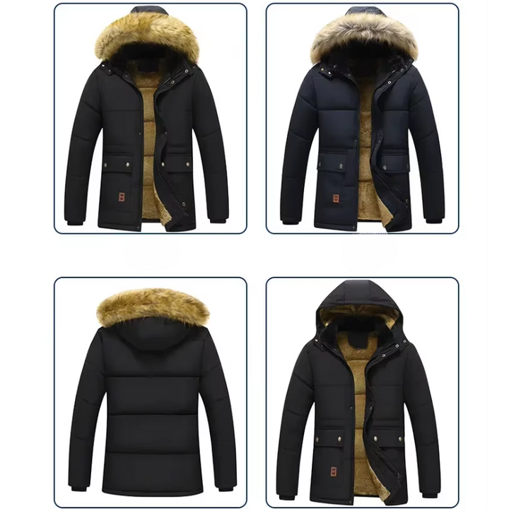 Herren Parka Winterjacke gefüttert mit Fellkapuze und Taschen