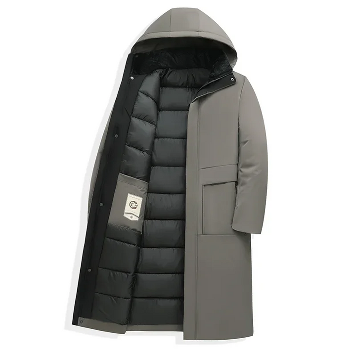 Herren Parka Winterjacke lang geschnitten mit Kapuze und warmem Futter