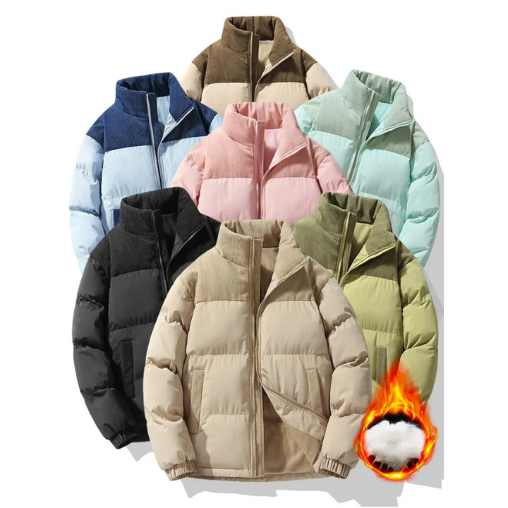 Herren Puffer Jacke mit Stehkragen und Diagonalen Taschen