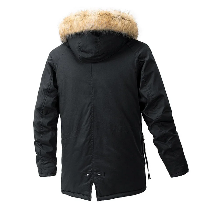 Herren Parka Winterjacke mit Fellkapuze und Reißverschlusstaschen