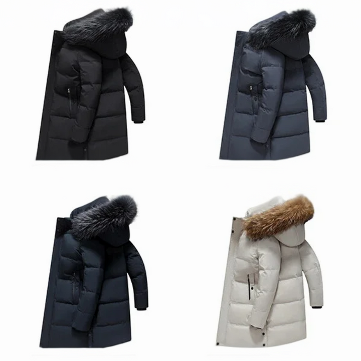 Herren Parka Winterjacke mit Fellkapuze und Reißverschlüssen