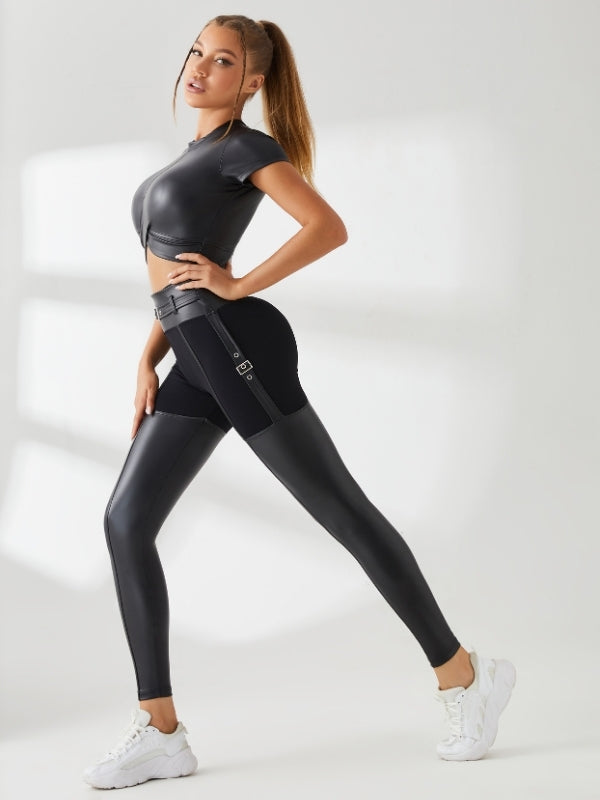 Athletische Weibliche PU Glänzende Leggings