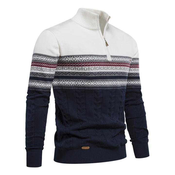 Norweger-Strickpullover mit Reißverschluss und Zopfmuster