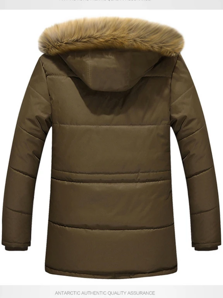 Herren Parka Winterjacke mit Fellkapuze und Fleece-Futter