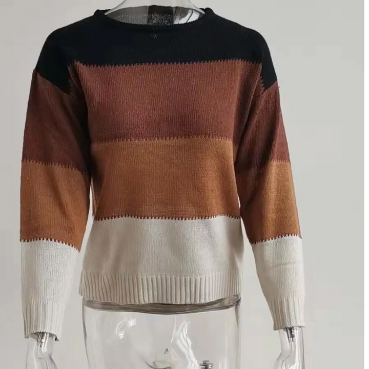 Lässiger Strickpullover für Damen, Colour Block Design