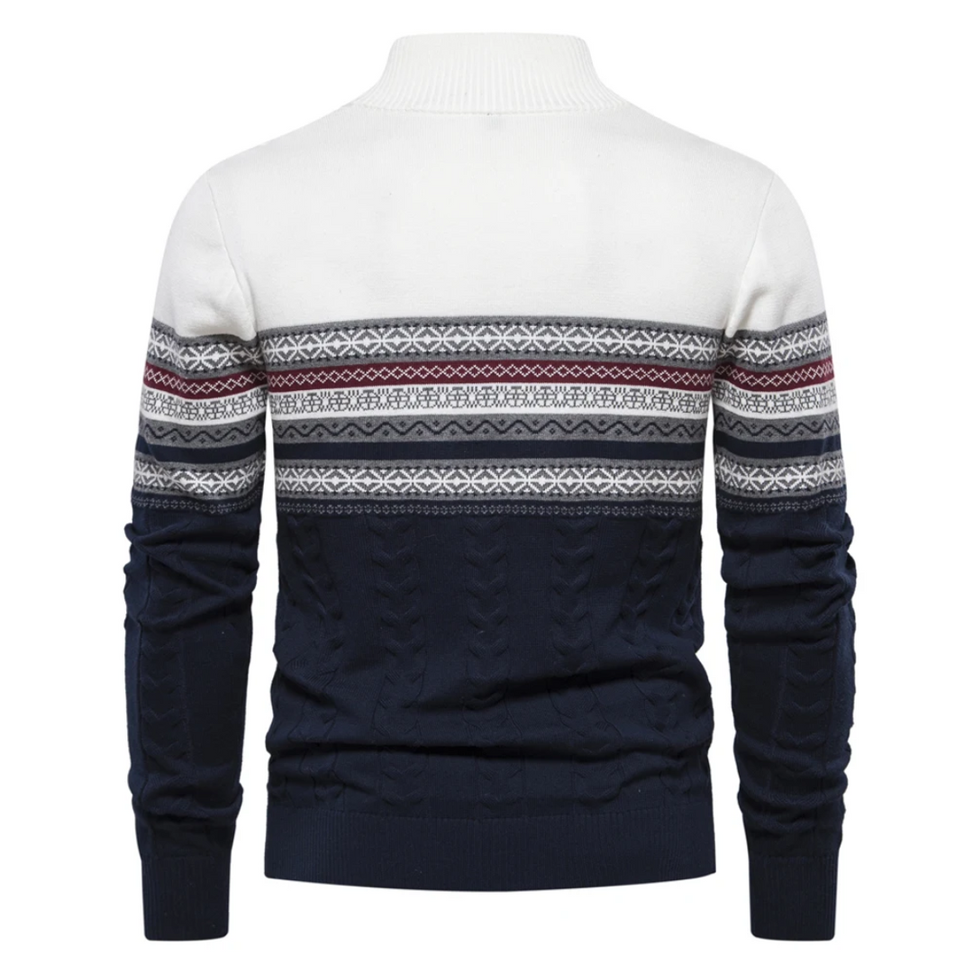 Norweger-Strickpullover mit Reißverschluss und Zopfmuster