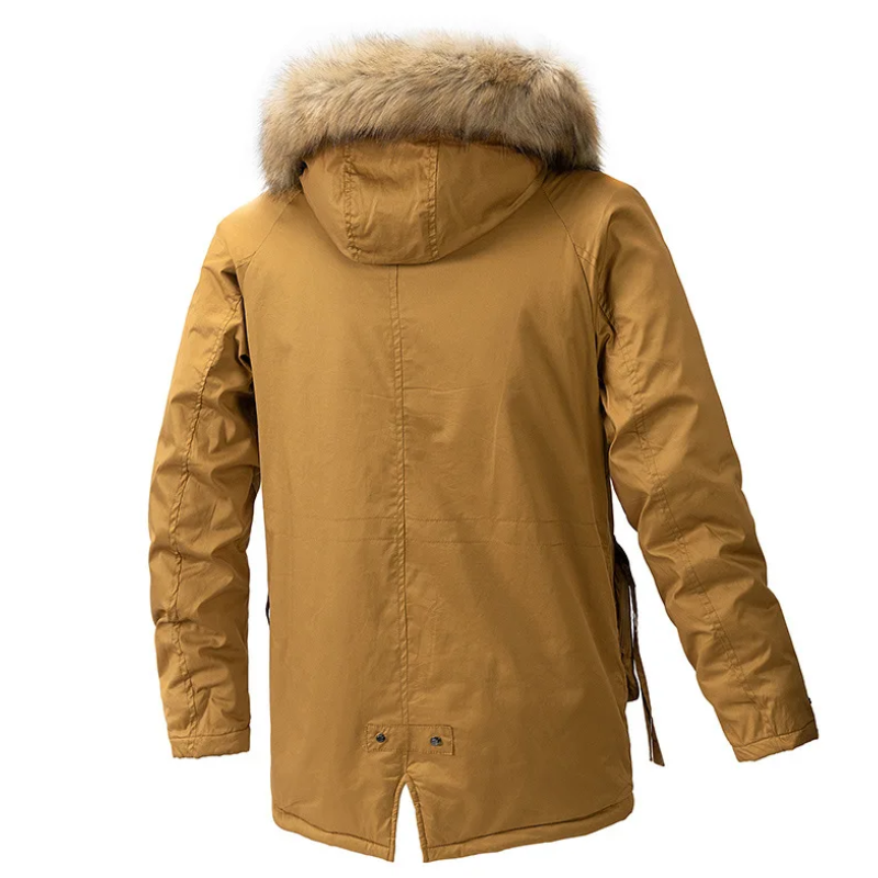 Herren Parka Winterjacke mit Fellkapuze und Reißverschlusstaschen