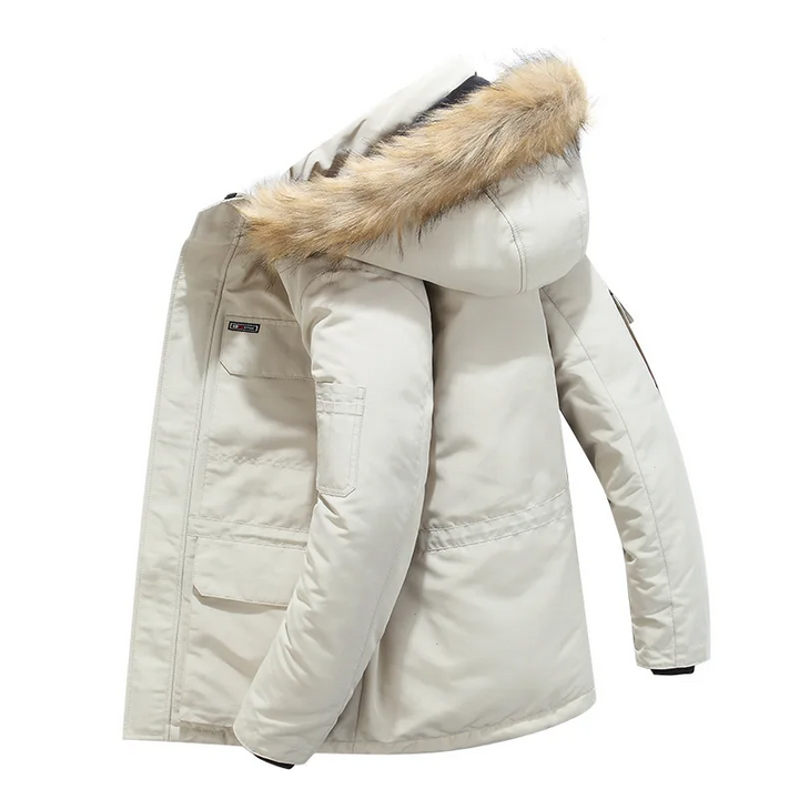 Herren Parka Winterjacke mit Fellkapuze und warmem Innenfutter