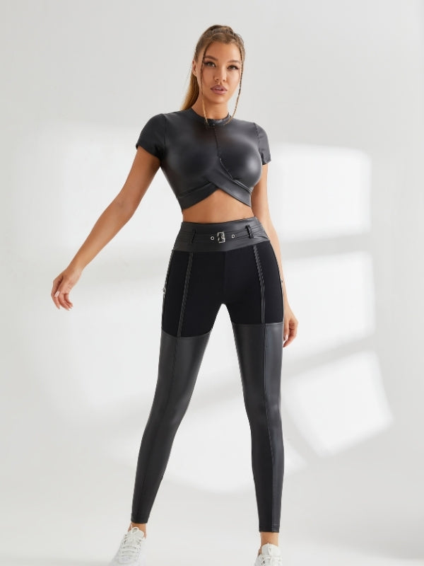 Athletische Weibliche PU Glänzende Leggings