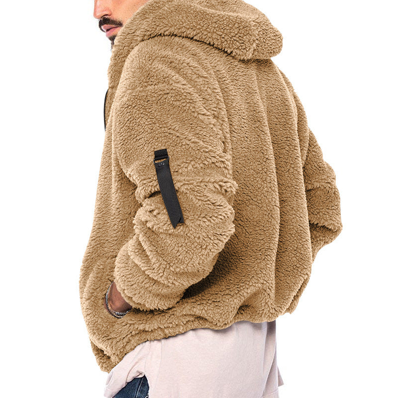 Warme, flauschige Teddyjacke für Herren mit Kapuze