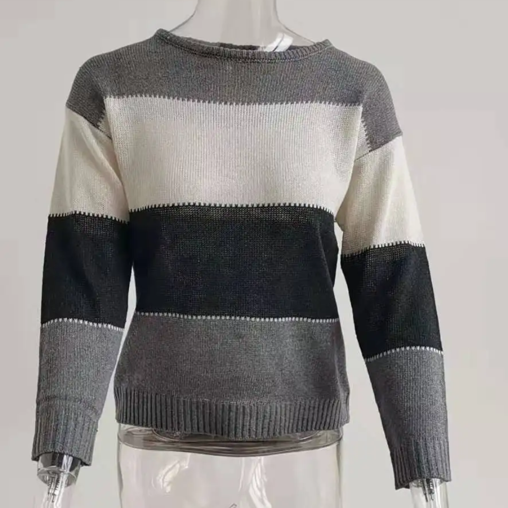 Lässiger Strickpullover für Damen, Colour Block Design