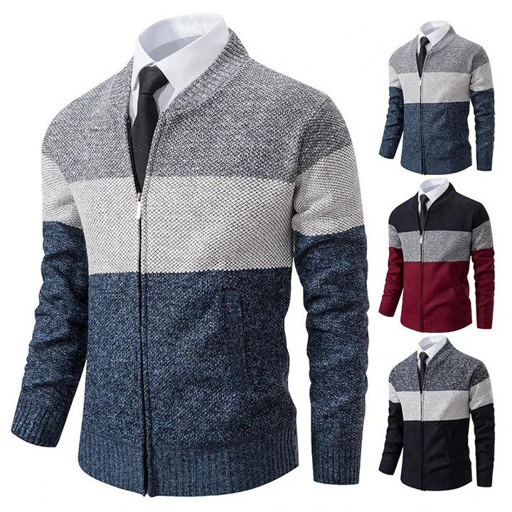 Herren-Kapuzenpullover, Strickjacke mit Reißverschluss und Kordelzug