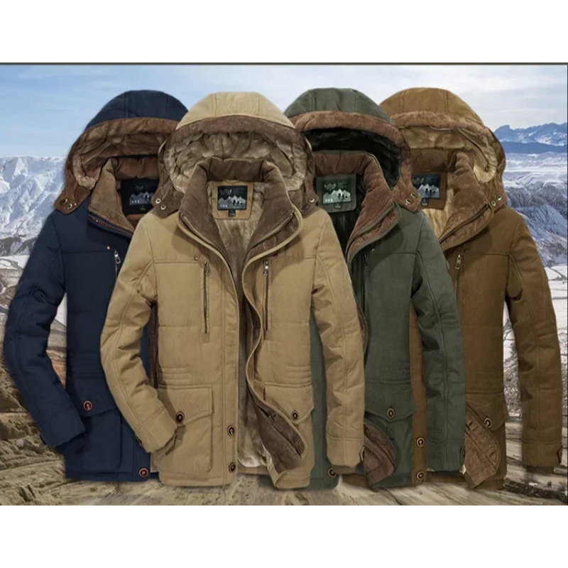 Warme Parka Jacke Herren mit Weichem Innenfutter und Kapuze