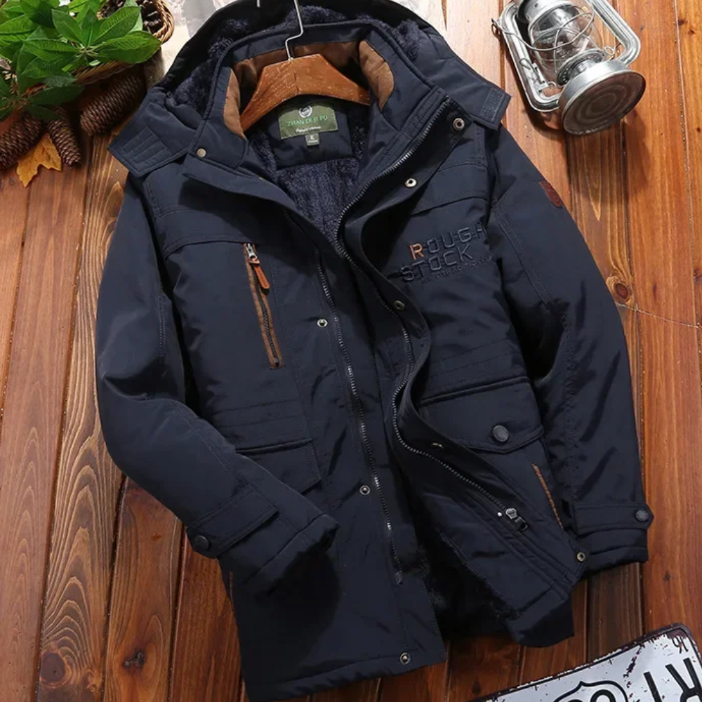 Robuste Parka Jacke Herren mit Abnehmbarer Kapuze und Taschen