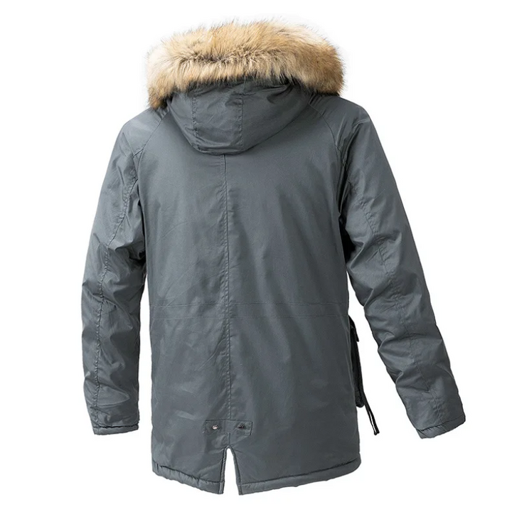 Herren Parka Winterjacke mit Fellkapuze und Reißverschlusstaschen