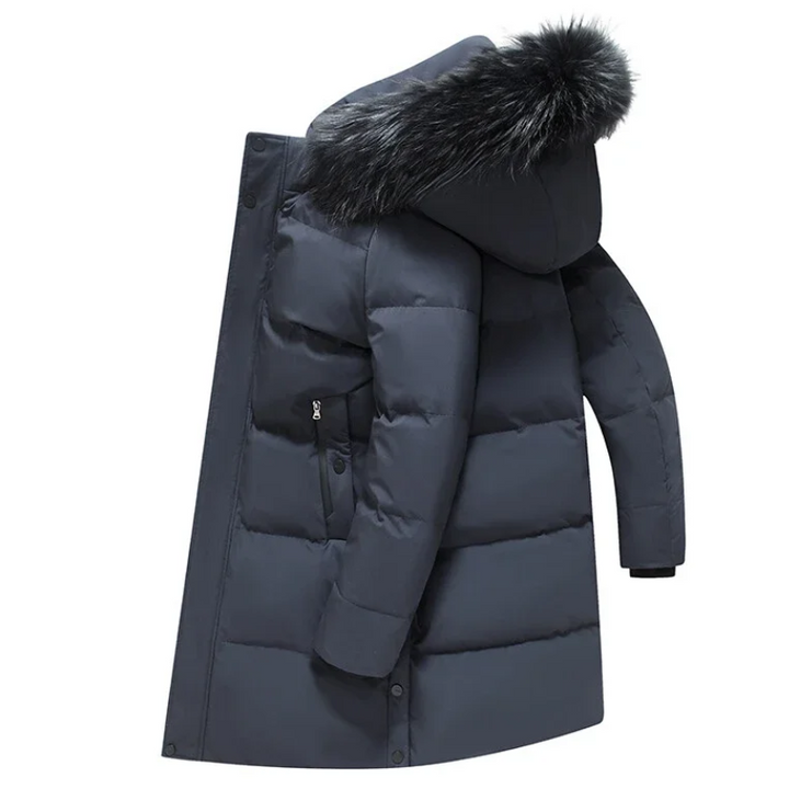 Herren Parka Winterjacke mit Fellkapuze und Reißverschlüssen