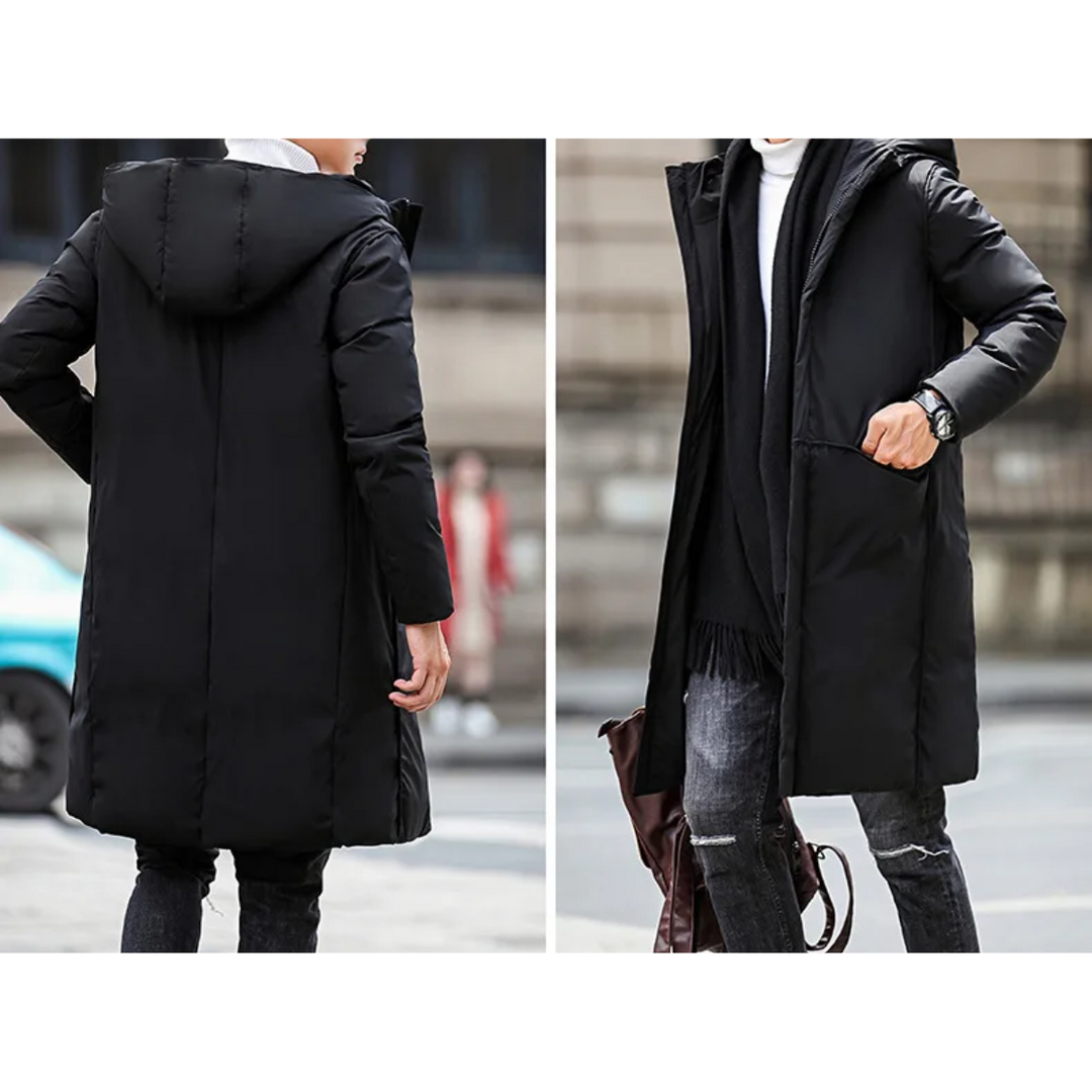 Herren Parka Winterjacke lang geschnitten mit Kapuze und Taschen