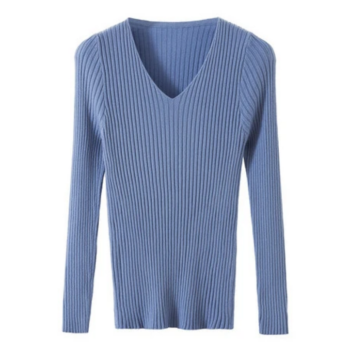 Schmal geschnittener Pullover mit geripptem V-Ausschnitt für einen schicken Look