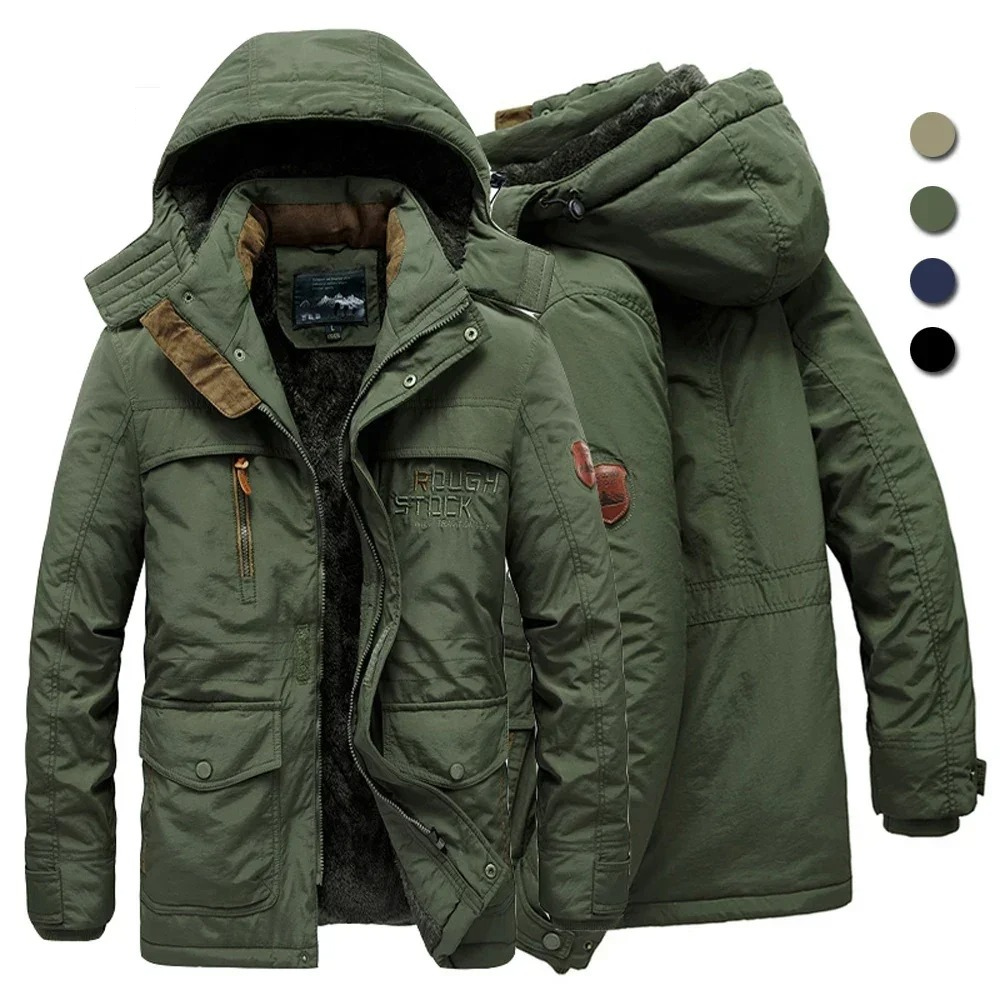 Robuste Parka Jacke Herren mit Abnehmbarer Kapuze und Taschen