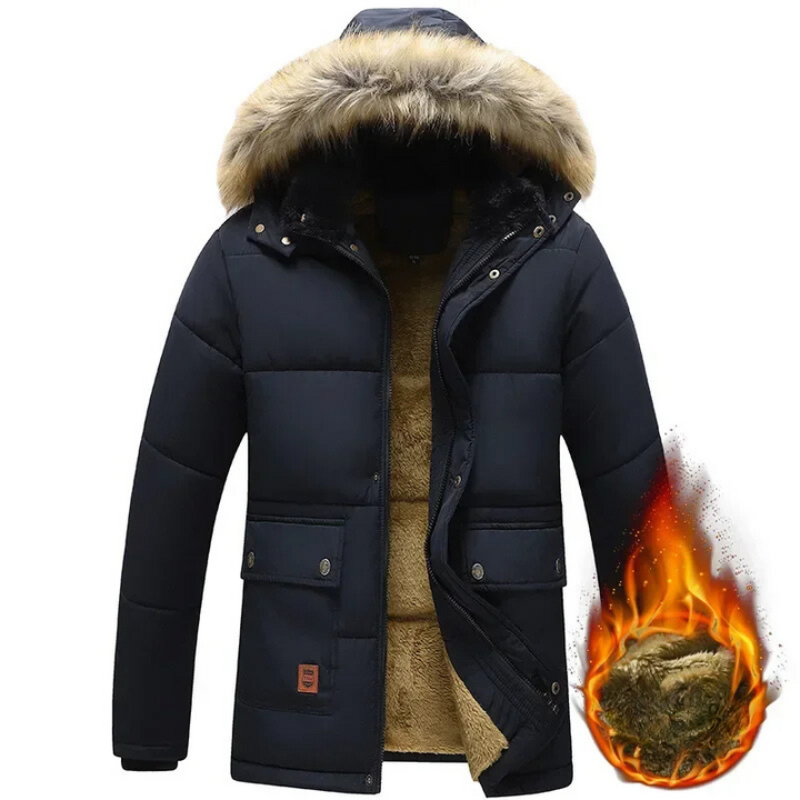 Herren Parka Winterjacke gefüttert mit Fellkapuze und Taschen