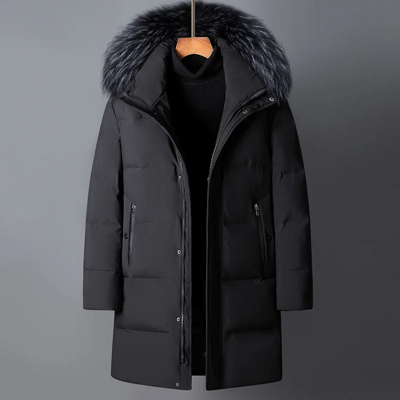 Herren Parka Winterjacke mit Fellkapuze und Reißverschlüssen