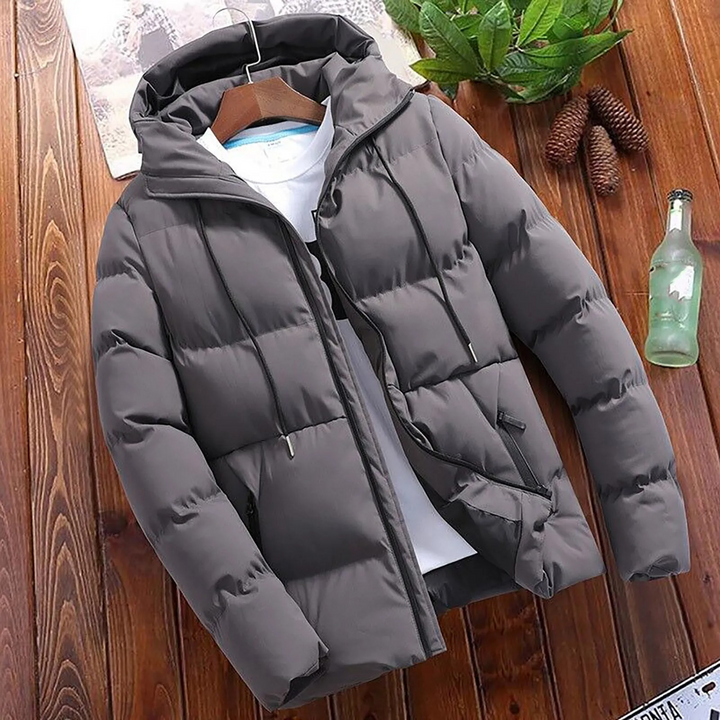 Herren Puffer Jacke mit Kapuze und Reißverschlusstaschen