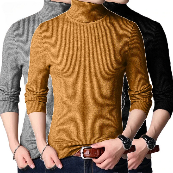 Gerippter Strickpullover Rollkragenpullover Herren