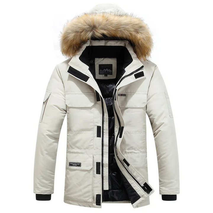 Herren Parka Winterjacke mit Fellkapuze und warmem Innenfutter