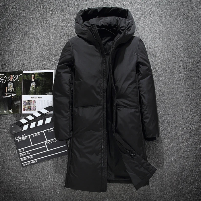 Herren Parka Winterjacke lang geschnitten mit Kapuze und Taschen