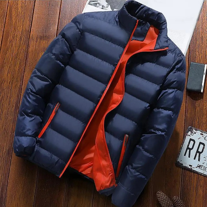 Herren Puffer Jacke mit Kontrastfutter und Reißverschlusstaschen