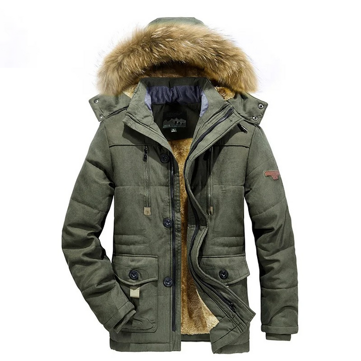 Parka Jacke Herren mit Abnehmbarem Kunstpelz und Fleece-Futter