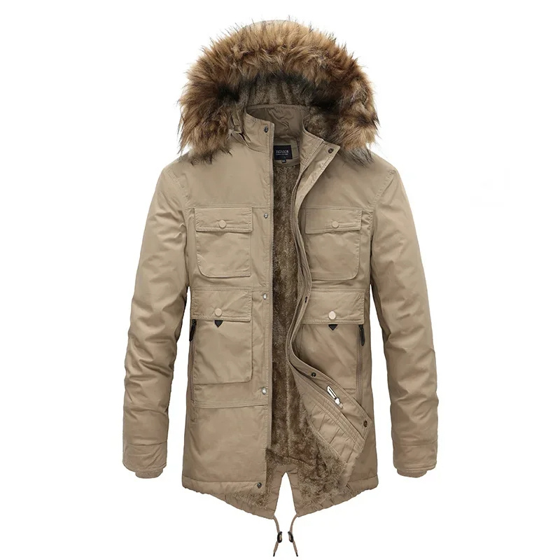 Herren Parka Winterjacke warm gefüttert mit Kapuze und vielen Taschen