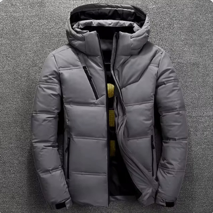 Herren Puffer Jacke mit Kapuze und Verstellbarem Kordelzug