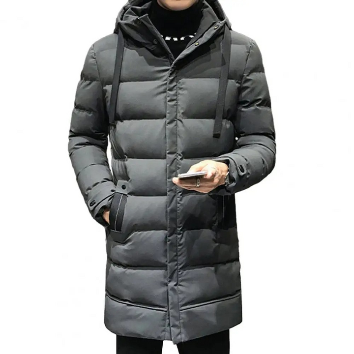 Puffer Jacke Herren Lang mit Verstellbarer Kapuze und Seitentaschen