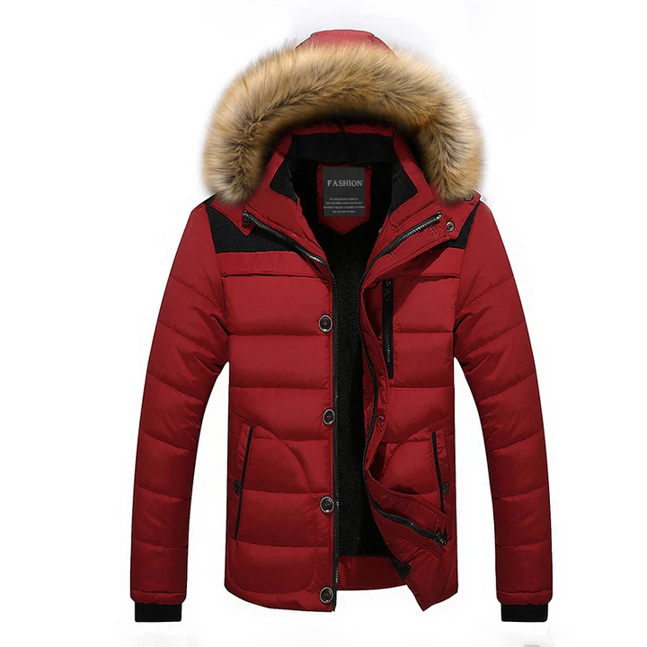 Herren Parka Winterjacke mit abnehmbarer Kapuze und Knopfverschluss