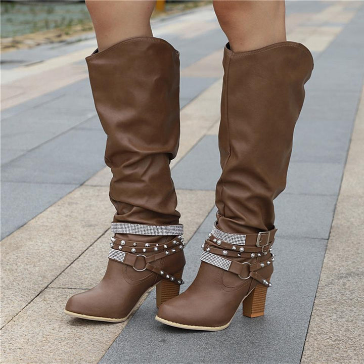 Elegante Lederstiefel mit Blockabsatz