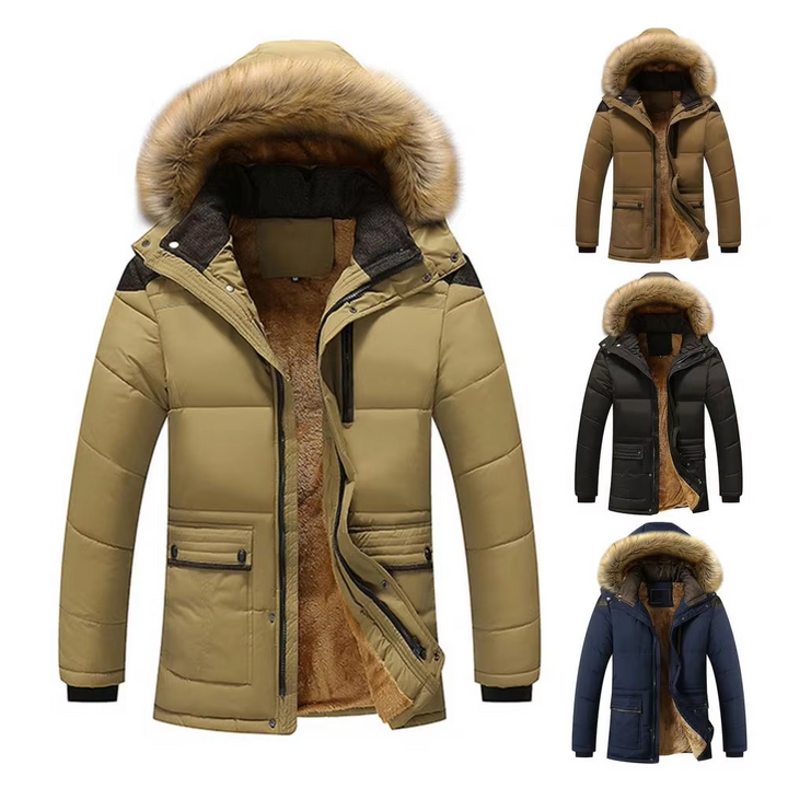 Puffer Jacke Herren mit Fellkapuze und Wärmendem Futter