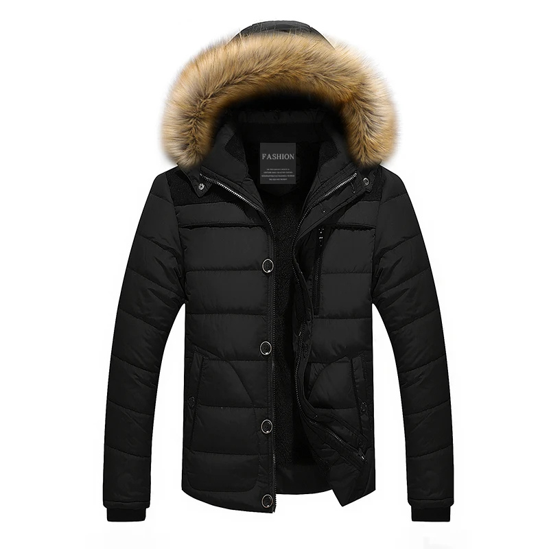 Herren Parka Winterjacke mit abnehmbarer Kapuze und Knopfverschluss