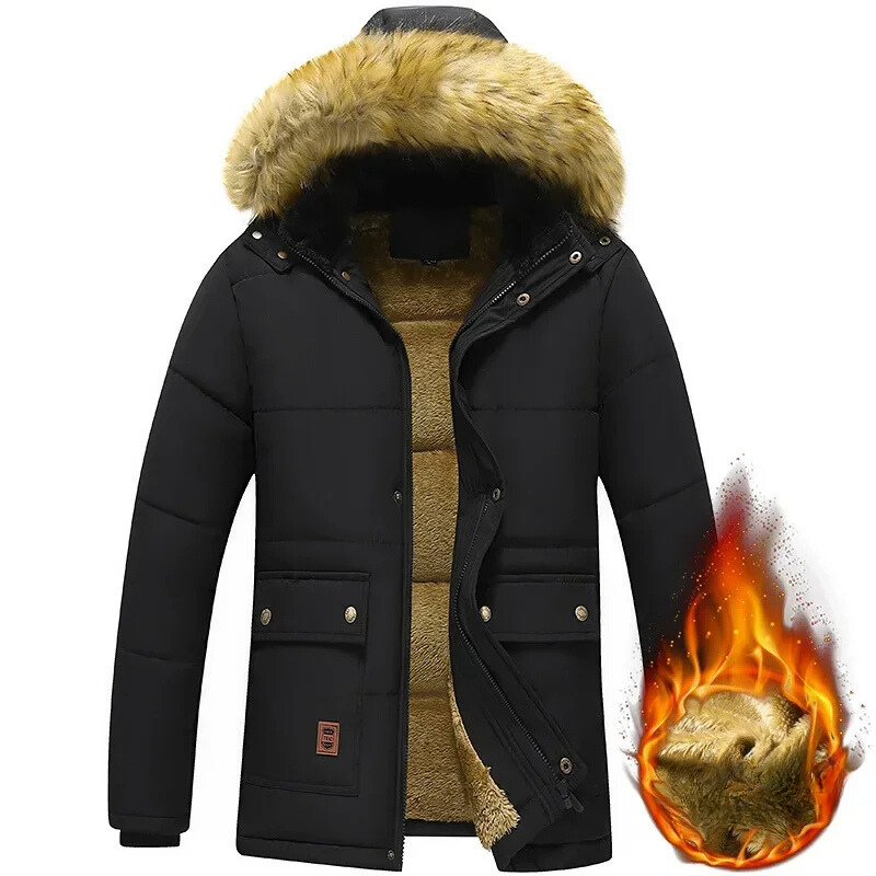 Herren Parka Winterjacke gefüttert mit Fellkapuze und Taschen