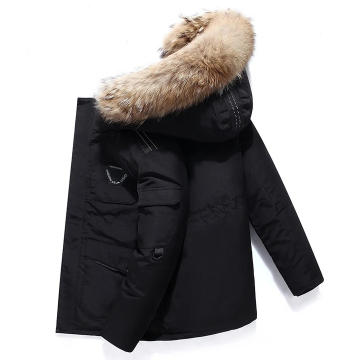 Herren Parka Winterjacke Mit Abnehmbarem Fellkragen Und Mehreren Taschen