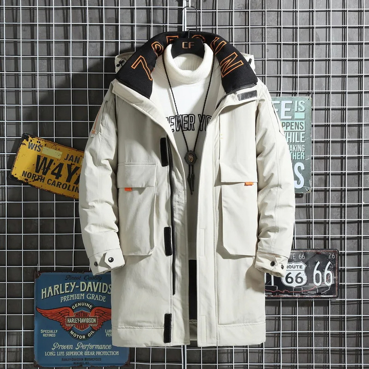 Herren Parka Winterjacke mit Kapuze und Reißverschluss-Taschen