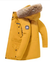 Herren Parka Winterjacke mit Fellkapuze und Knopfverschluss