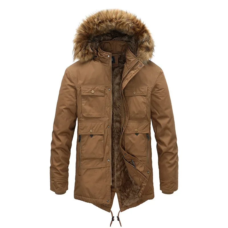 Herren Parka Winterjacke warm gefüttert mit Kapuze und vielen Taschen