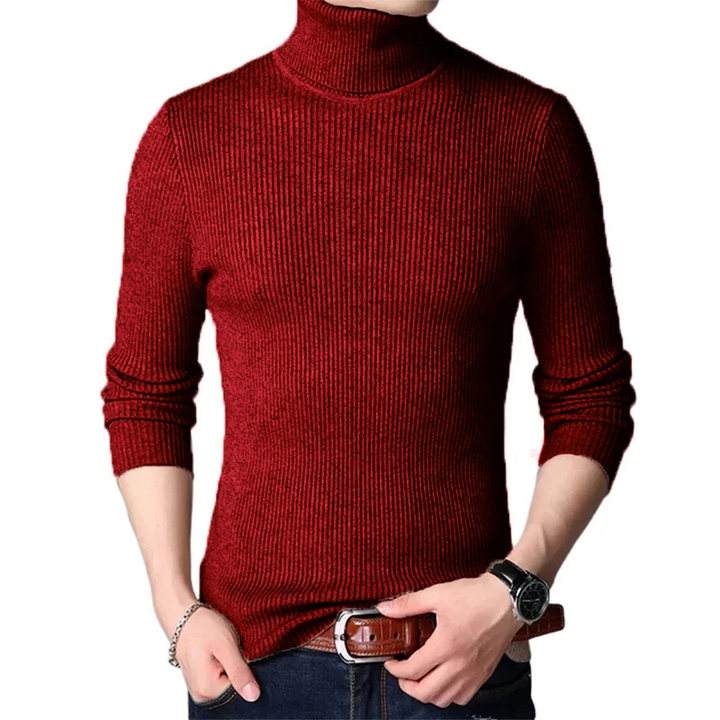 Gerippter Strickpullover Rollkragenpullover Herren