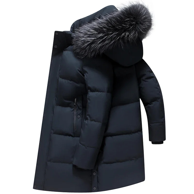 Herren Parka Winterjacke mit Fellkapuze und Reißverschlüssen