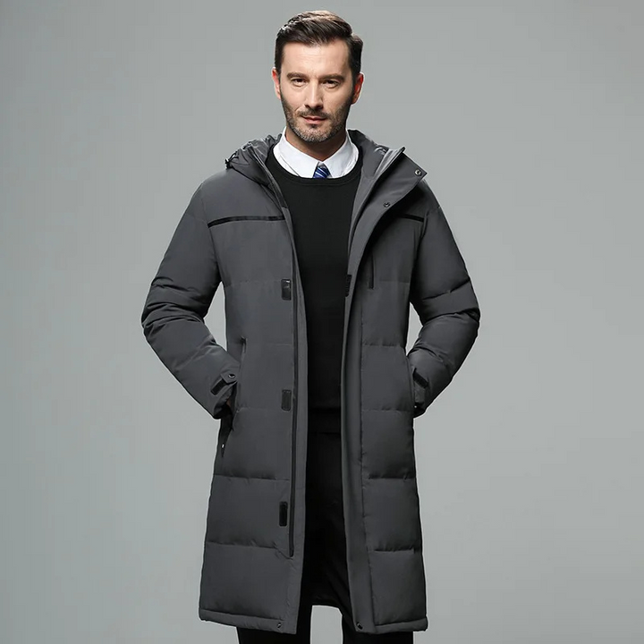 Herren Parka Winterjacke lang geschnitten mit Kapuze und Reißverschluss