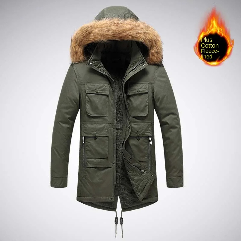 Herren Parka Winterjacke mit Fellkapuze und Fleece-Innenfutter